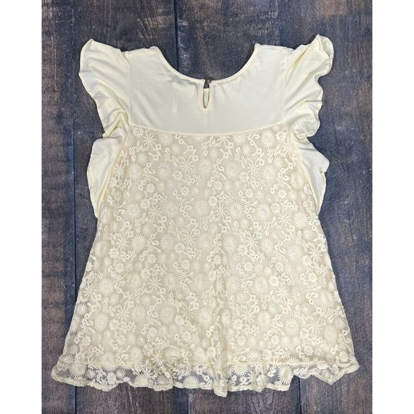 Matilda Jane Clothing 435 Girls Size 16 Tether Ball Top! Yellow Lace Flutter - Picture 7 of 7